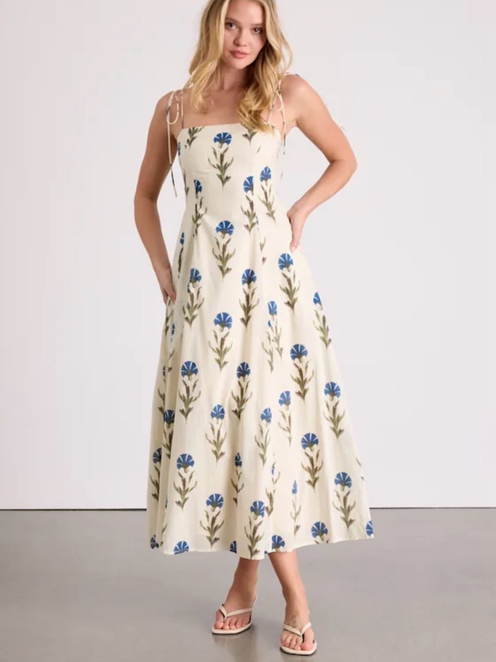 Lulus Syros cream floral tie strap maxi dress